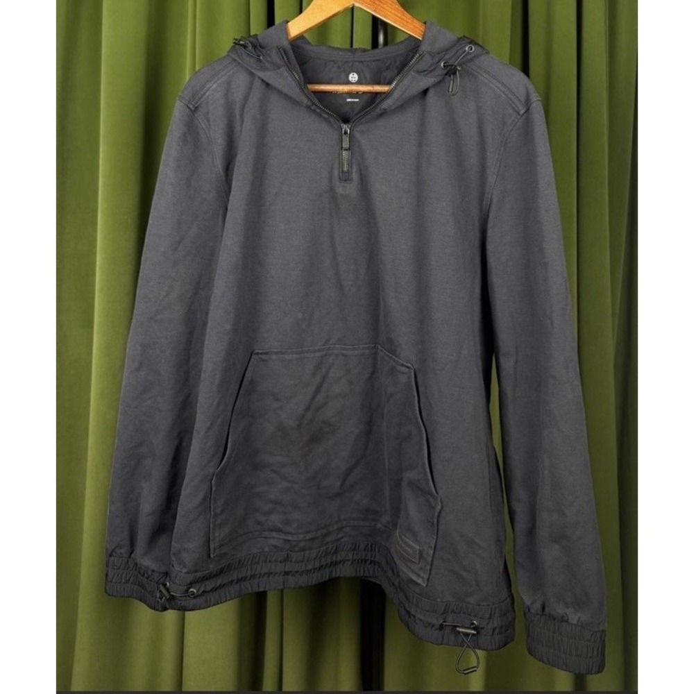 Massimo Dutti Men’s L Navy Cotton Knit Hooded 1/4 Zip Pullover Hoodie Pockets